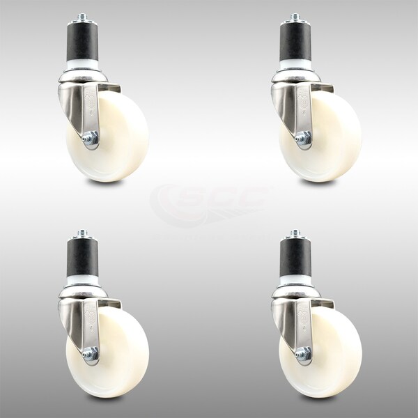 4 Inch 316SS Nylon Wheel Swivel 1-3/4 Inch Expanding Stem Caster Set SCC